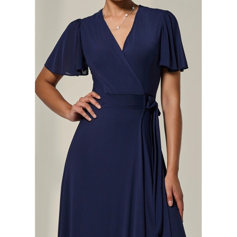 Boohoo Navy Flutter‎ Sleeve Wrap Maxi Dress Formal Evening Party Occasion Sz 8 - Picture 3 of 8